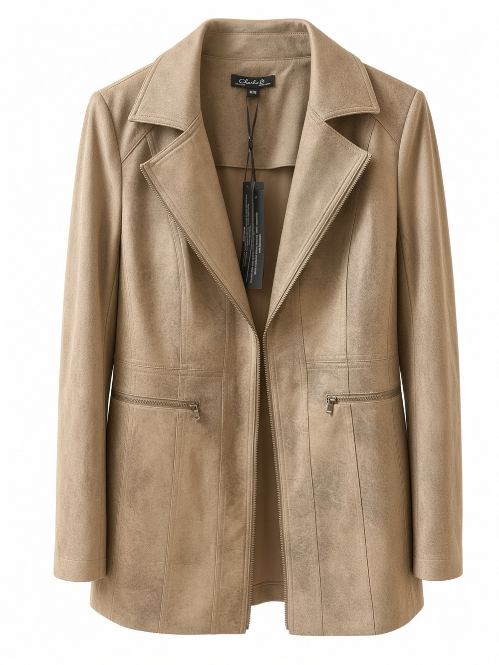 Charlie B Faux Suede Vintage Texture Long Blazer Jacket Truffle Medium NWT